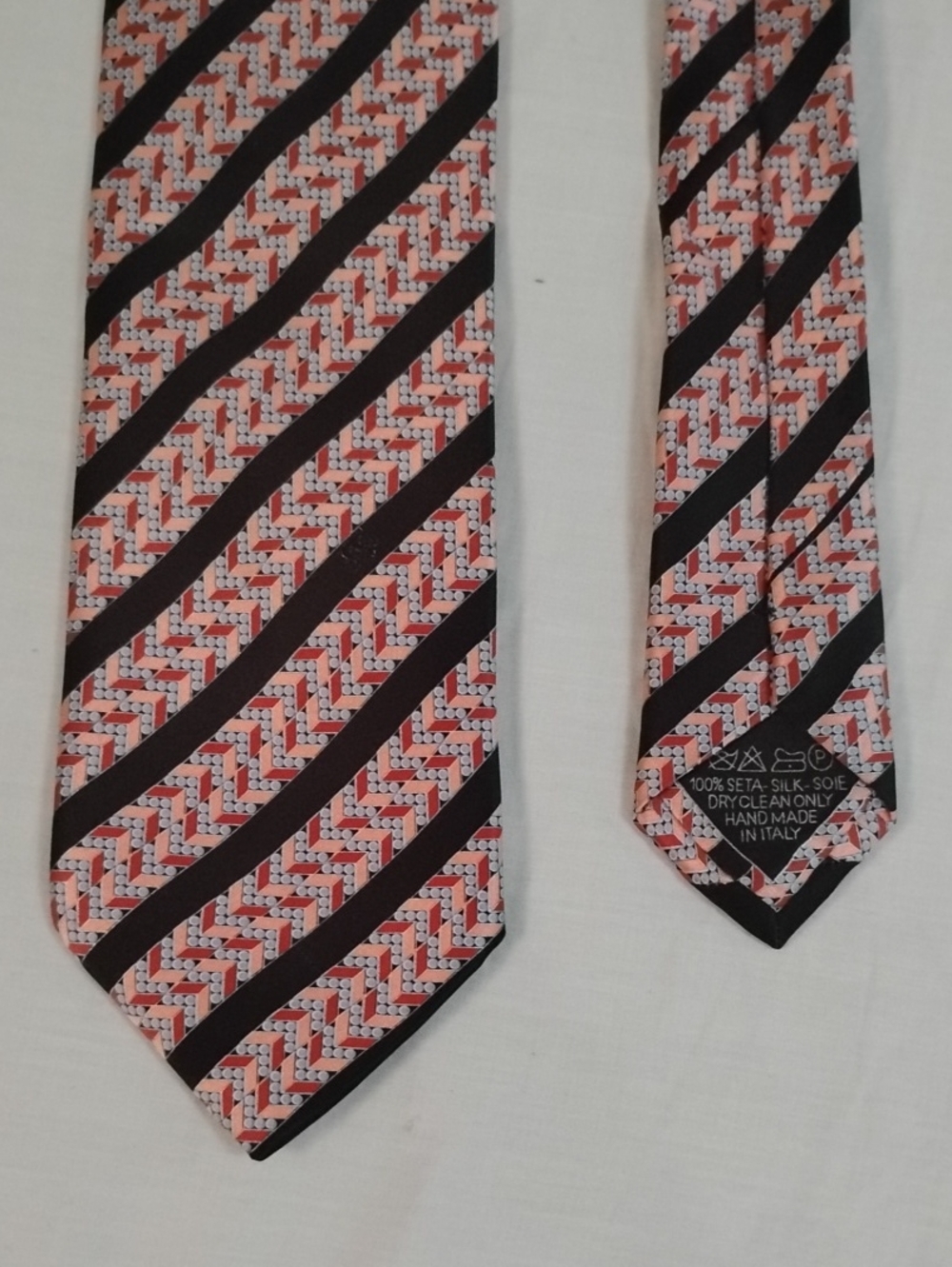 Italo Ferretti Men's Pink and Black Striped Prepp Silk Tie - XL 61 by 3.5